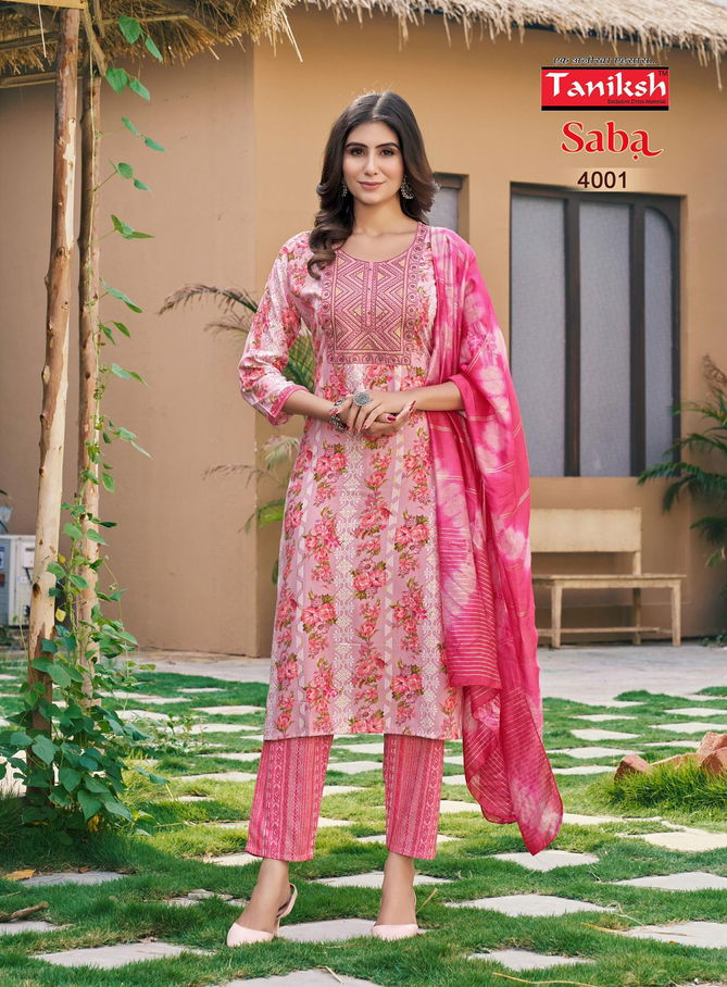 Saba Vol 4 By Taniksh Rayon Foil Printed Kurti With Bottom Dupatta Wholesale Price In Surat
